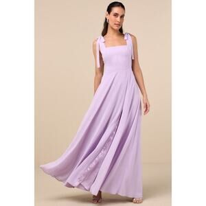 Lulus Love Me Forever Lavender Tie-strap Square Neck Maxi Dress Purple - Size L